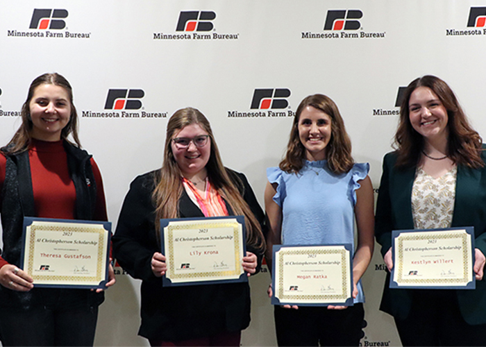2023 Al Christopherson Scholarship recipients Theresa Gustafson, Lily Krona, Megan Ratka and Kestlyn Willert